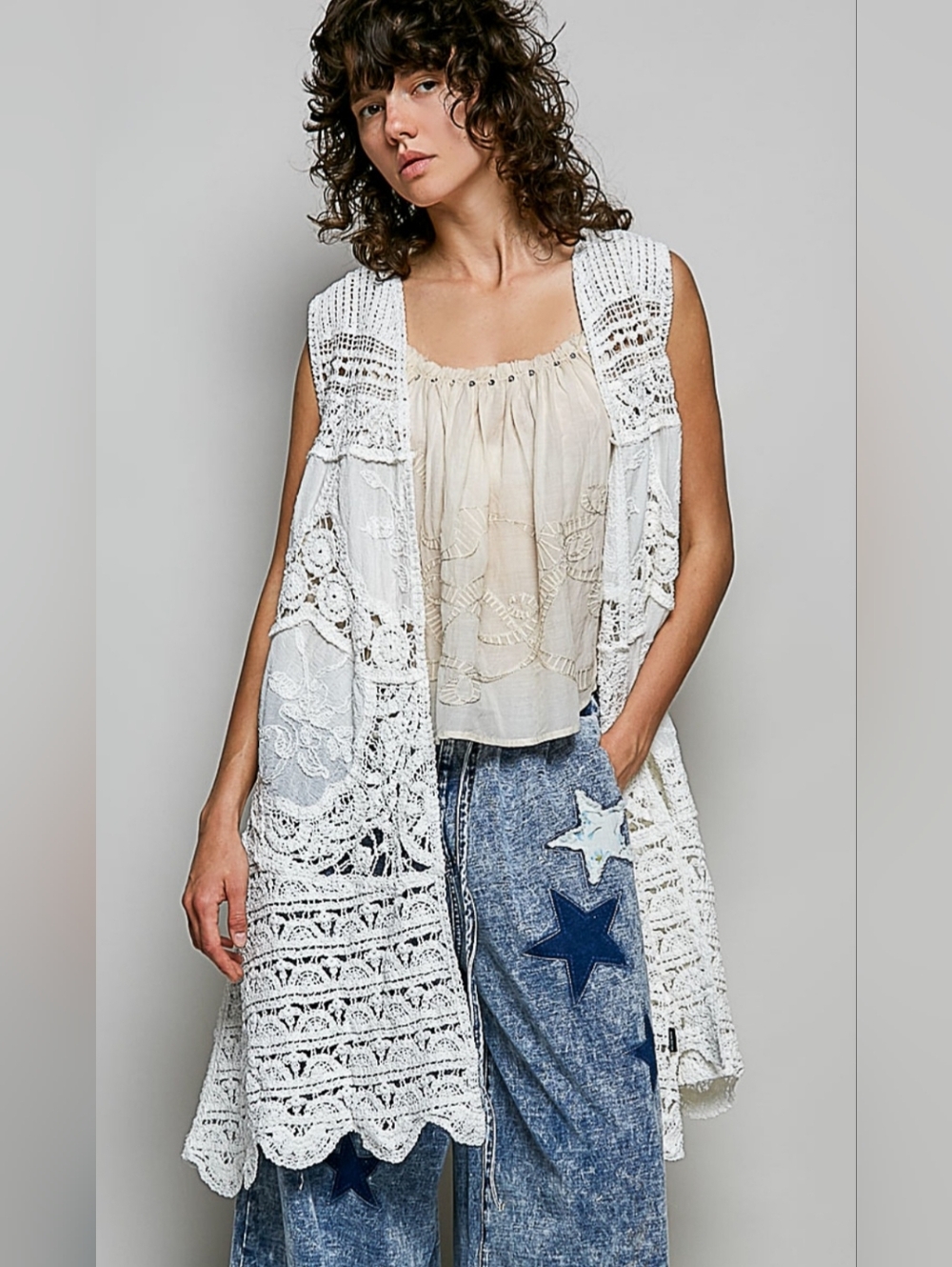 #1540 POL Heirloom Lace Boho Duster – Vintage Romance